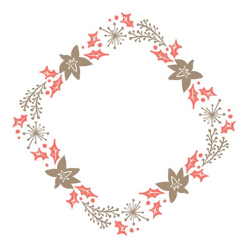 Christmas Hand Drawn Floral wreath Winter Design Elements red and brown isolated on white background for retro design flourish. Vector calligraphy and lettering illustration