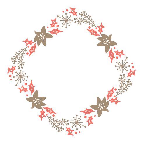 Elementos florales dibujados mano del diseño del invierno de la guirnalda de la Navidad rojos y marrones aislados en el fondo blanco para el flourish retro del diseño. Ilustración de vector caligrafía y letras