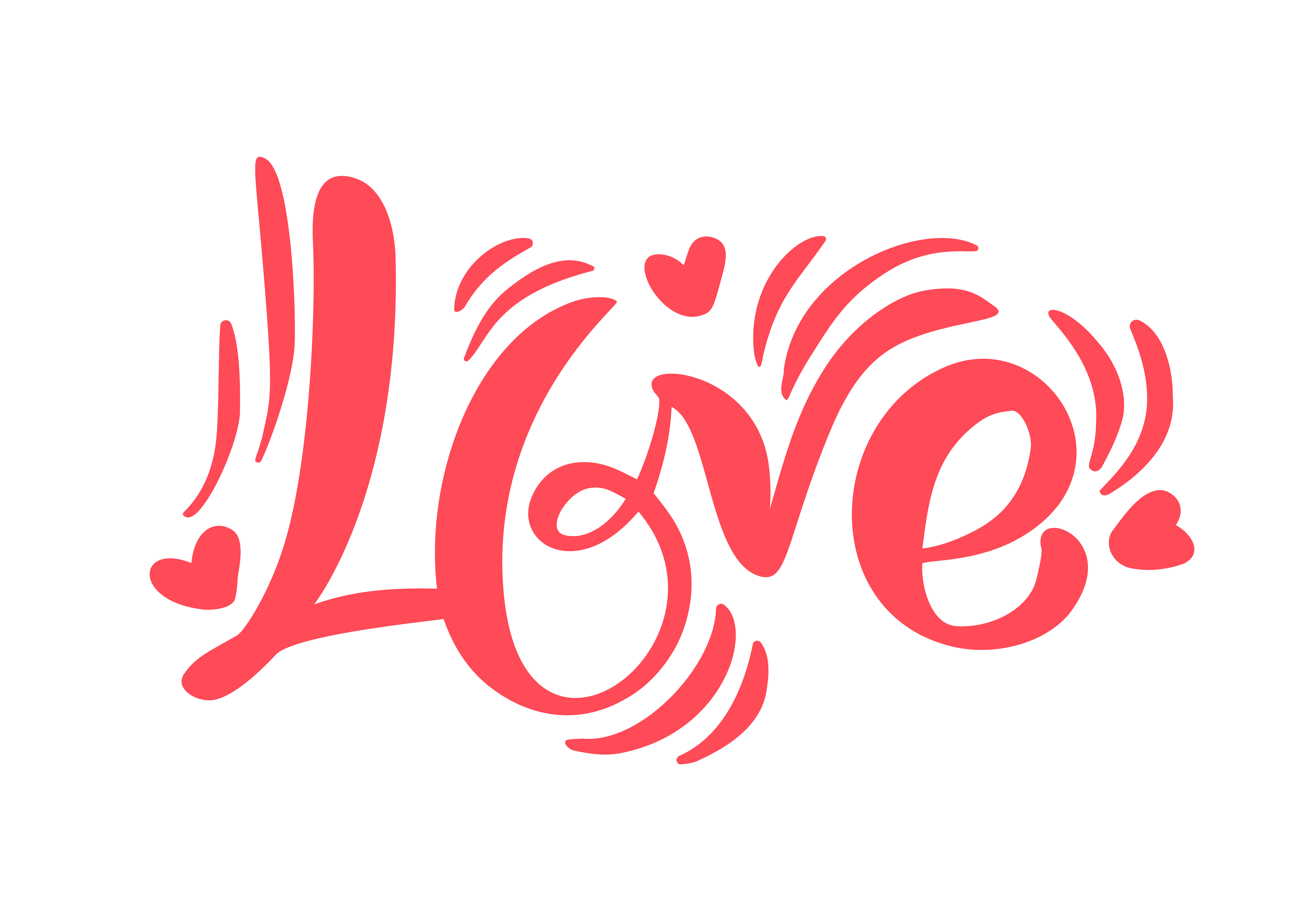 Red Calligraphy Word Love Vector Valentines Day Hand Drawn Lettering