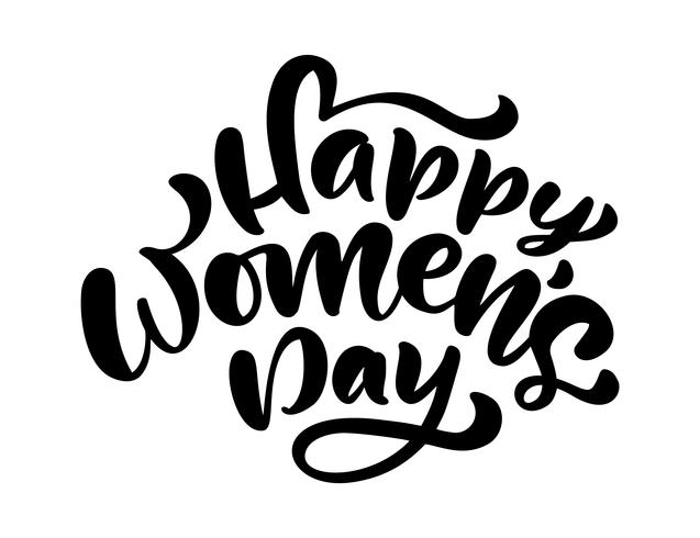 Caligrafía frase feliz día de la mujer. Vector dibujado a mano letras. Ilustración de mujer aislada. Para vacaciones bosquejo doodle tarjeta de diseño