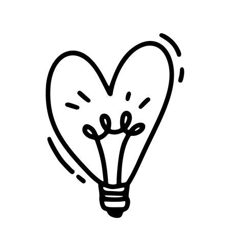 Monoline lámpara linda en forma de corazón. Día de San Valentín vector icono dibujado a mano. Día de fiesta del bosquejo del doodle del elemento del diseño. Decoración de amor para web, bodas y estampados. Ilustración aislada