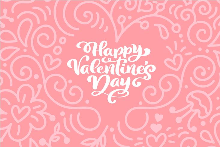 Caligrafía frase feliz día de San Valentín con corazones. Tarjeta de día de San Valentín vector dibujado a mano letras. Tarjeta del día de San Valentín del diseño del doodle del bosquejo del día de fiesta del corazón. Decoración de amor para web, bodas y 