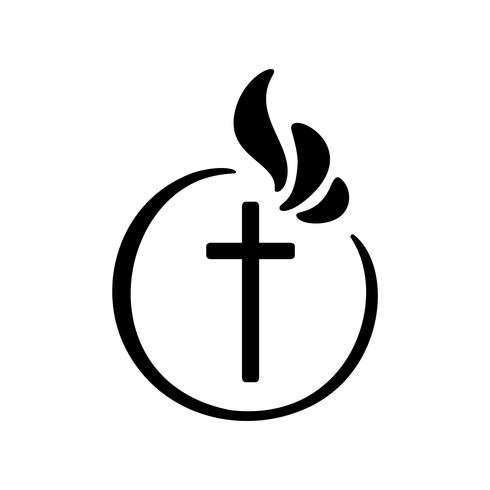 Ilustración de vector de logotipo cristiano. Emblema con concepto de cruz con la vida religiosa comunitaria. Elemento de diseño para el cartel, logotipo, insignia, signo