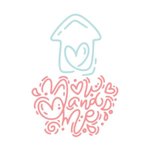 Vector de la frase de caligrafía monoline You and Me con el logo de Valentine. Día de San Valentín letras dibujadas a mano. Tarjeta del diseño del doodle del bosquejo casero del día de fiesta. Ilustración aislada de decoración para web, boda e impresión.