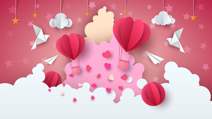 Ilustración de globo de amor. Día de San Valentín. Nube, estrella, cielo vector