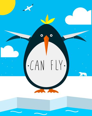 Fat penguin wants to fly vector