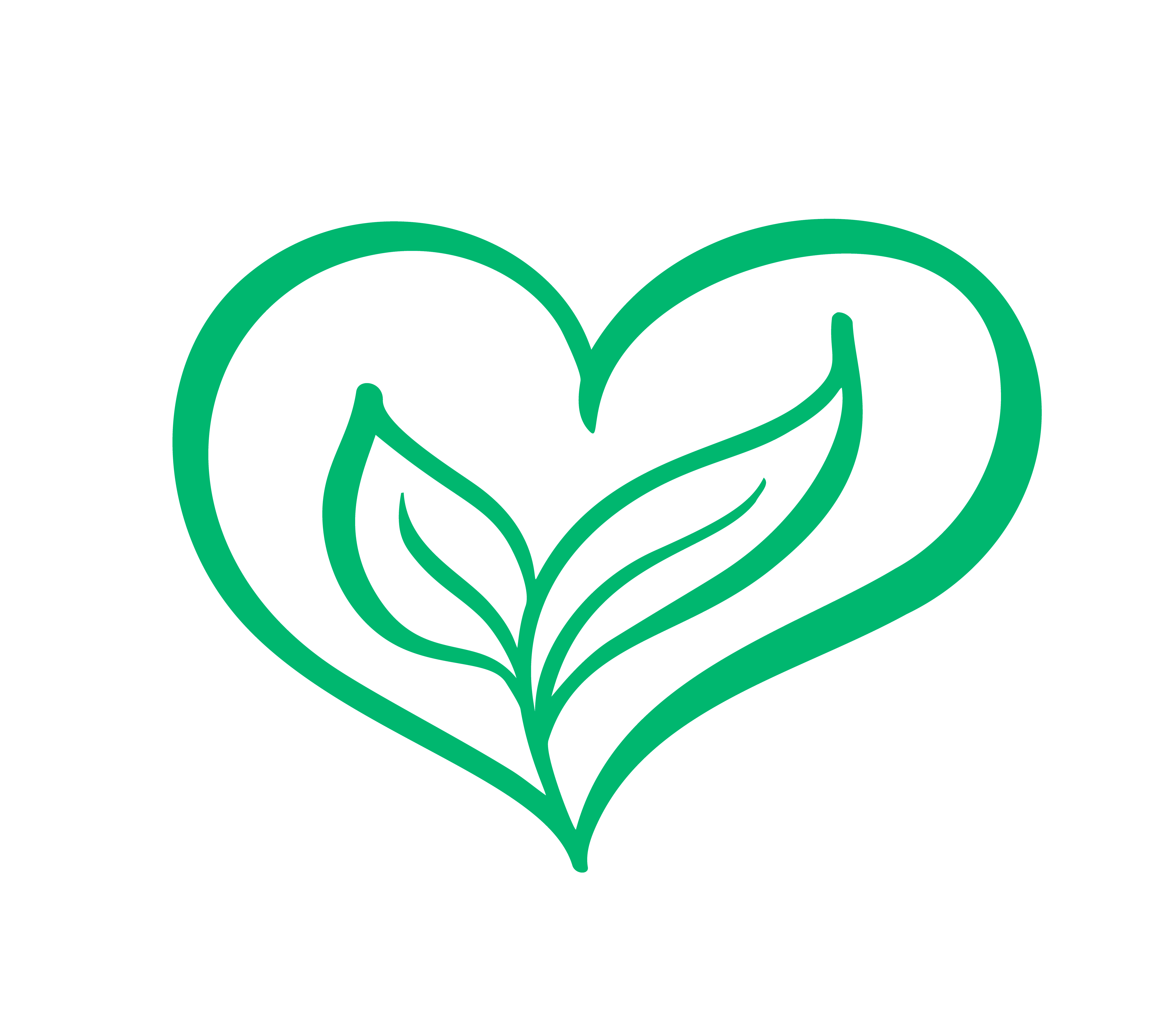 Green vector icon heart shape and two leaves. Can be used for eco