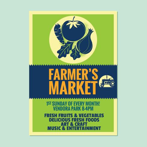 Farmer's Market Flyer Poster Invitation Template with Vegetables and Fruit Background vector