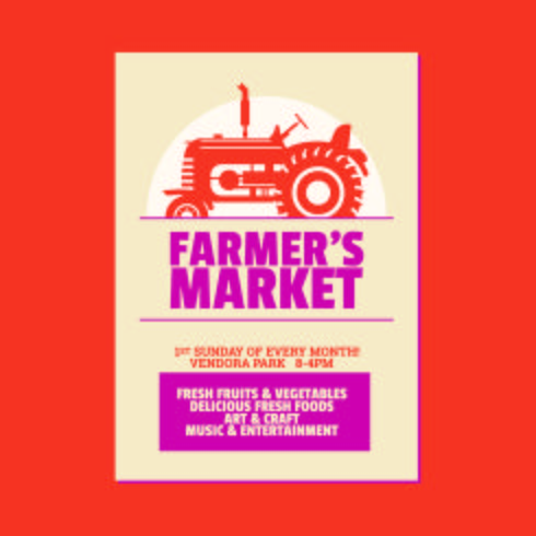 Farmer's Market Flyer Poster Invitation Template. Based On Old Style Farmer's Tractor vector