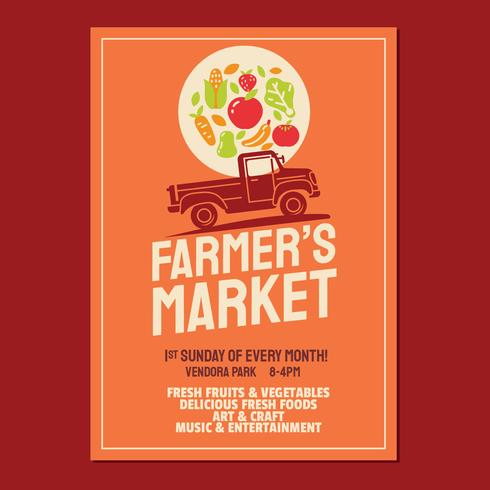 Farmer's Market Flyer Poster Invitation Template Based On Old Style Farmer's Pickup Truck vector