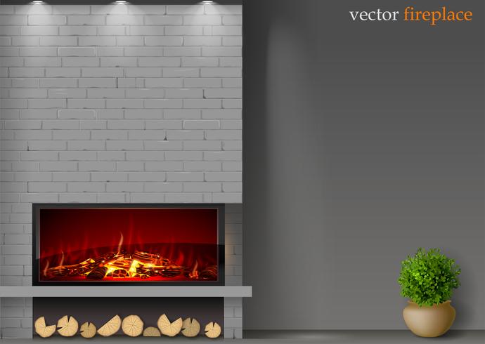 Chimenea moderna con fuego. vector