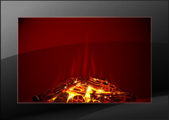 The glass door of a modern fireplace in the interior vector