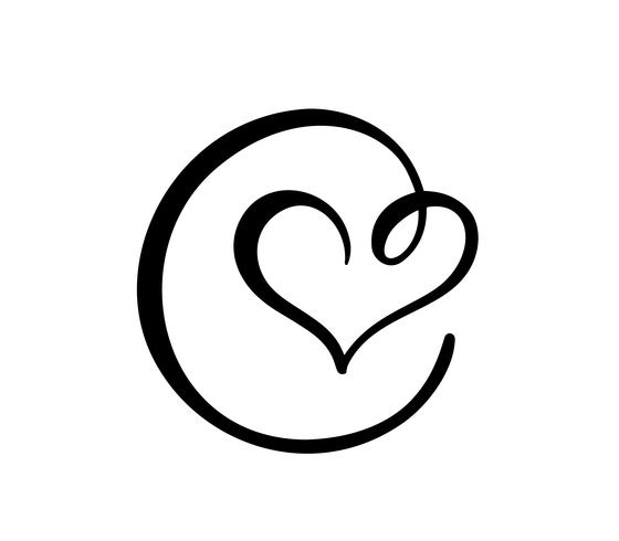 Dibujado a mano corazón signo de amor. Símbolo romántico del icono del ejemplo del vector de la caligrafía para la camiseta, tarjeta de felicitación, boda del cartel. Elemento plano de diseño del día de san valentín.