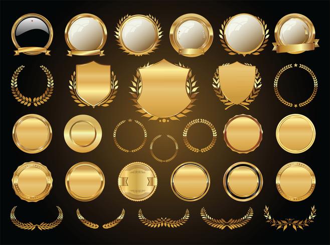 Insignias y etiquetas de oro premium de lujo vector