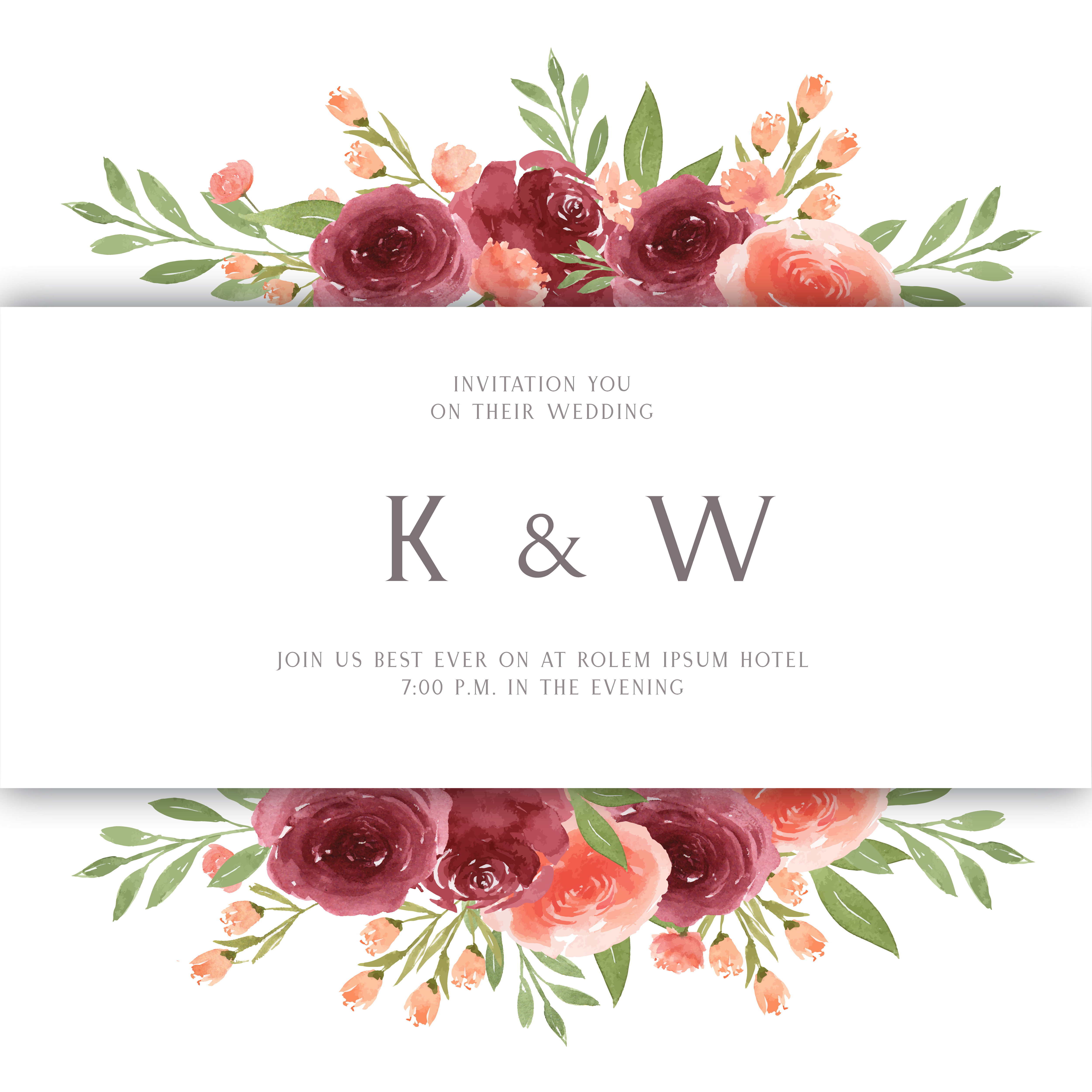 Watercolor florals with text frame border, lush flowers ...