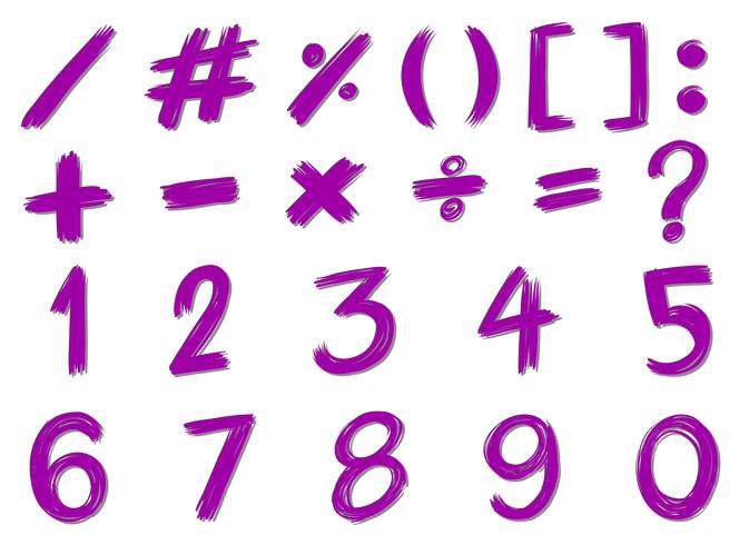 Numbers and signs in purple color vector