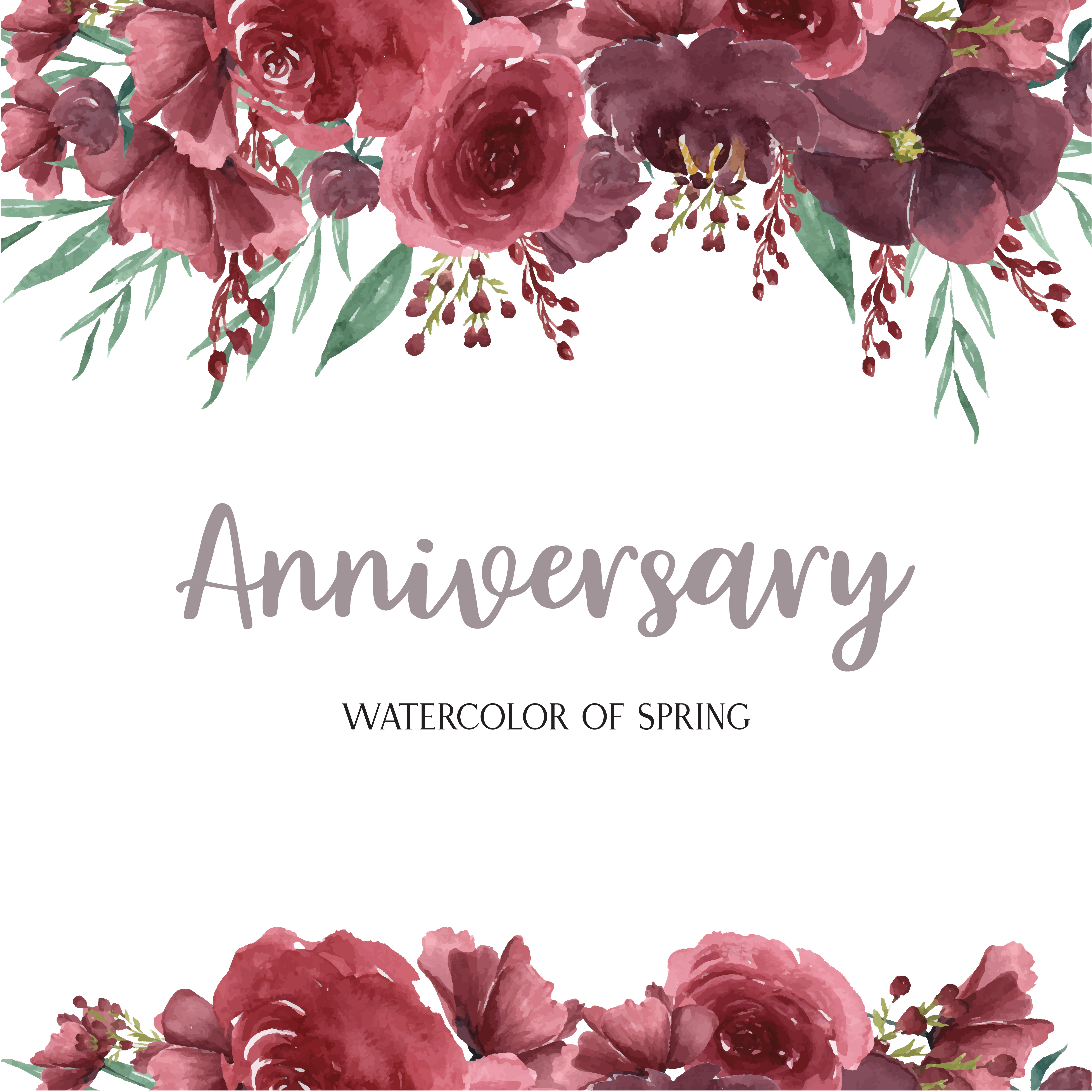Watercolor florals with text frame border, lush flowers aquarelle hand