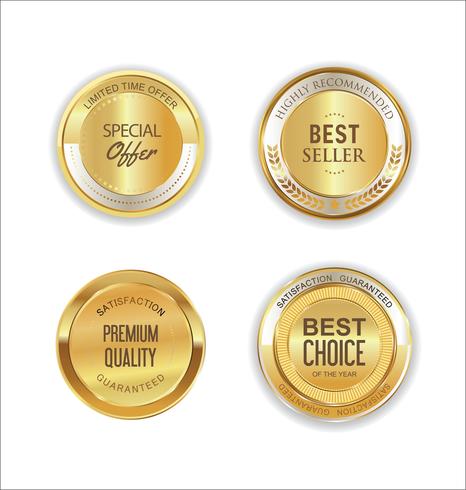 Insignias y etiquetas de oro premium de lujo vector