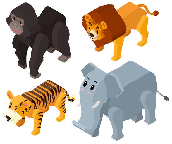 Animales salvajes en diseño 3D. vector