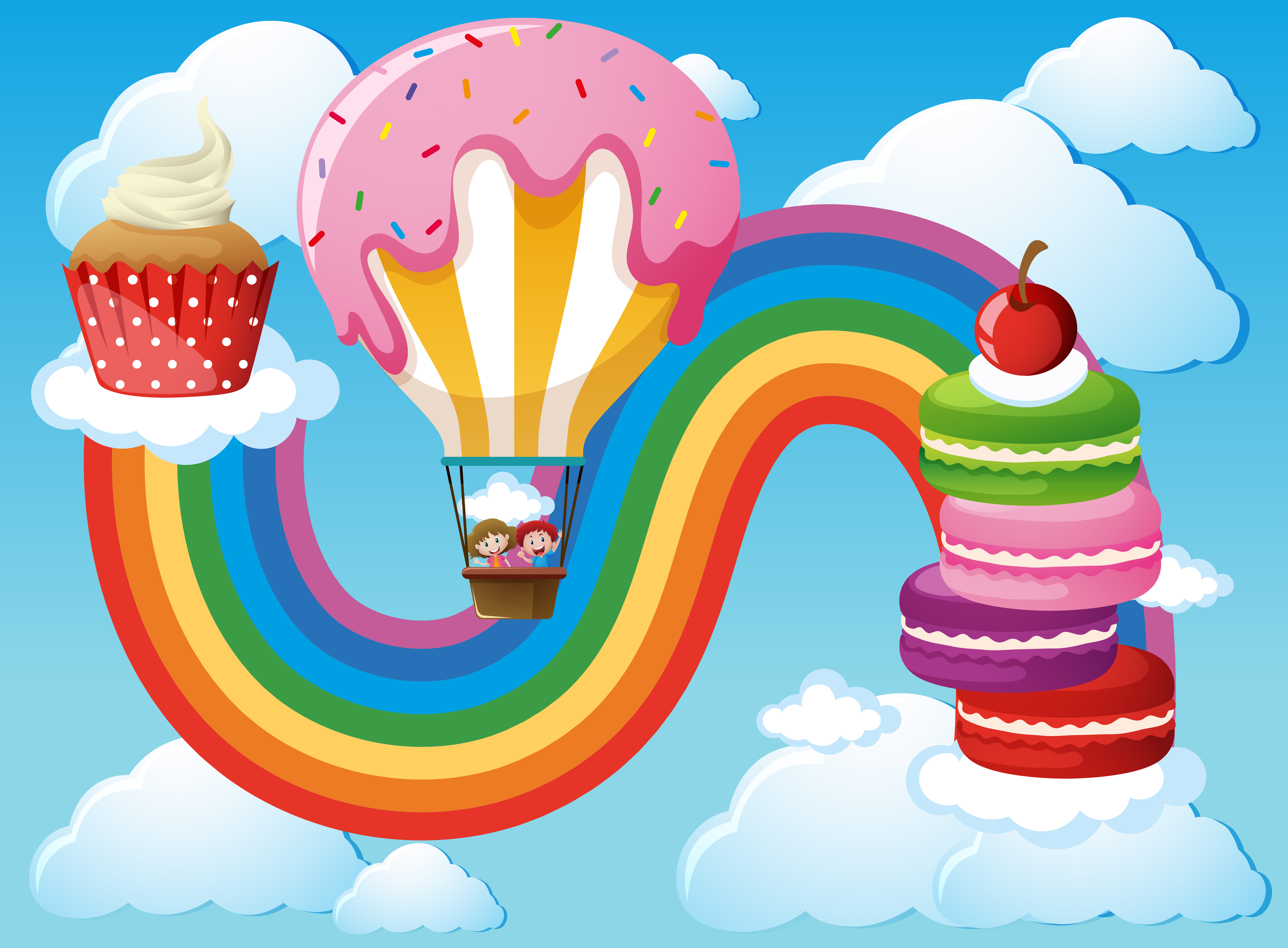 Scene with kids in balloon in sky 381395 Vector Art at