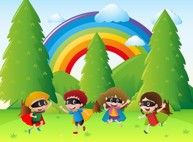 Kids playing hero in the park vector