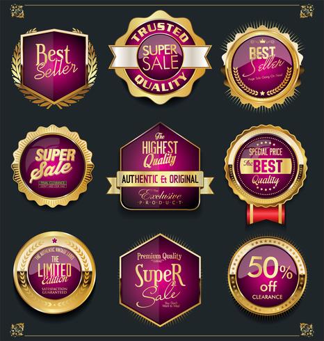 Insignias y etiquetas de oro premium de lujo vector