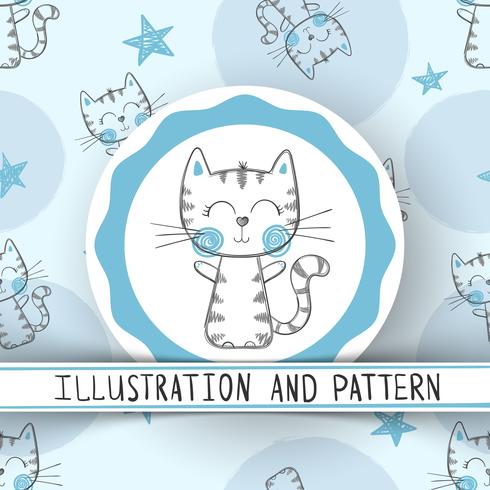 Cute cat - cartoon seamless pattern vector