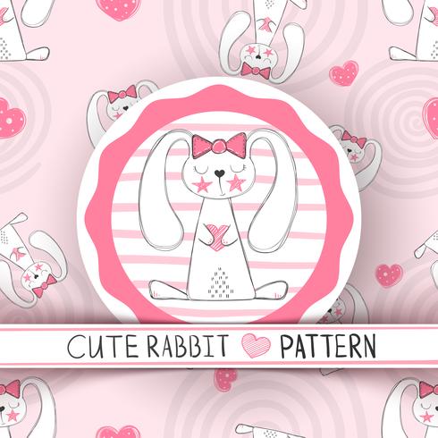 Cute seamless pattern - rabbit cartoon. vector