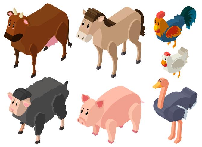 Diseño 3D para animales de granja. vector