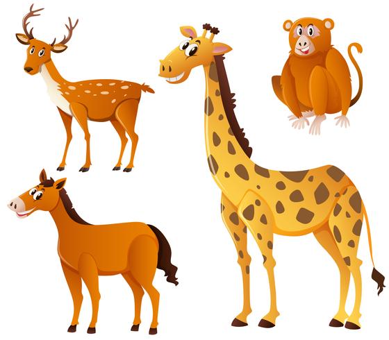 Diferentes tipos de animales con pelaje marrón. vector