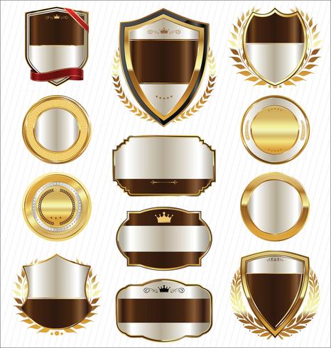 Insignias y etiquetas de oro premium de lujo vector