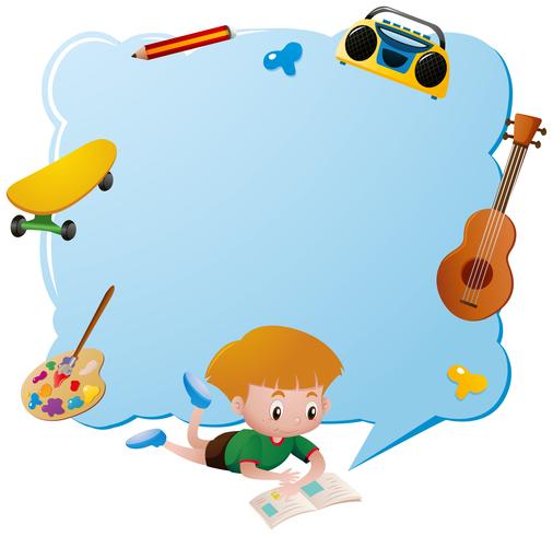 Border template with boy reading book vector