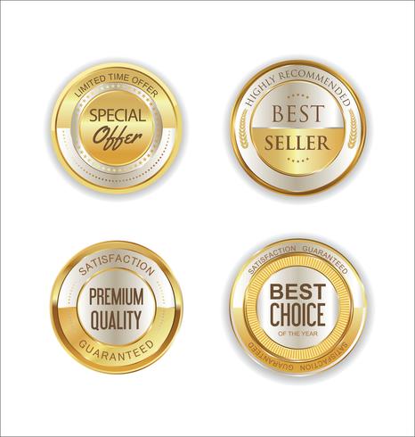 Insignias y etiquetas de oro premium de lujo vector