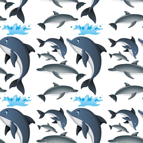 Seamless background with happy dolphins