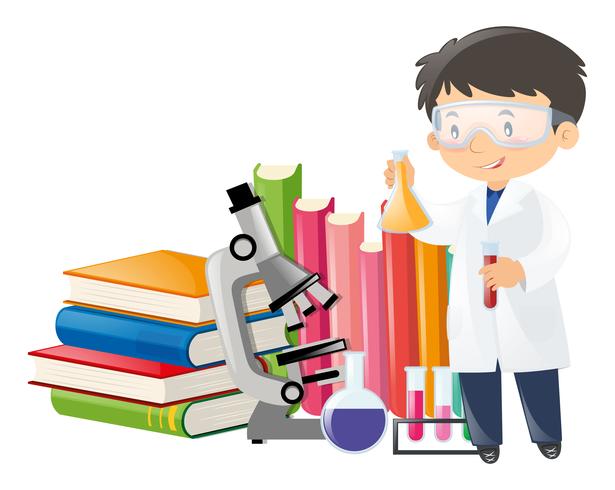 Scientist and science equipment vector