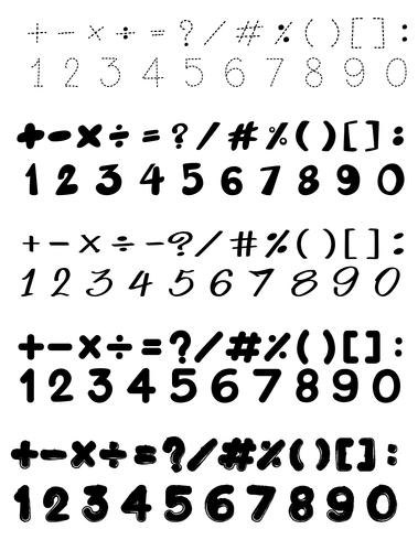 Font design with numbers and math signs vector