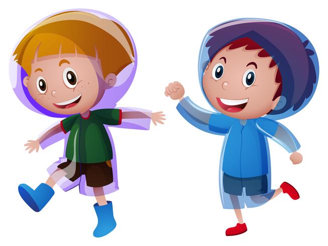 Two boys wearing raincoat vector