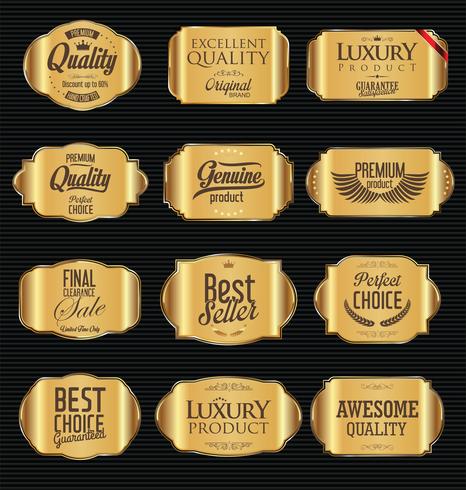 Insignias y etiquetas de oro premium de lujo vector