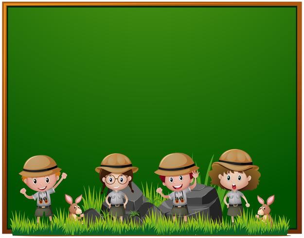 Board template with kids in safari outfit vector