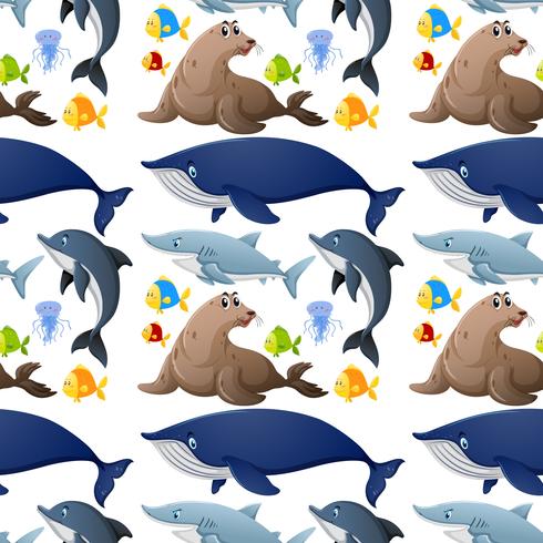 Seamless background design with sea animals vector