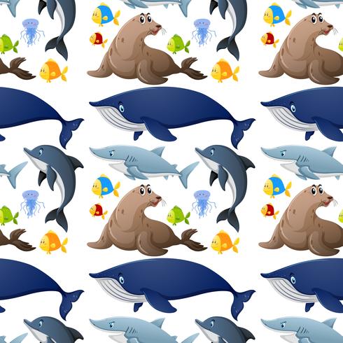 Seamless background design with sea animals vector