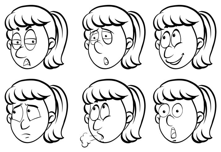 Woman and six different emotions vector