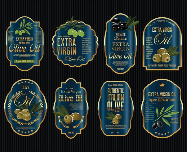 Colección de etiquetas retro de aceite de oliva. vector