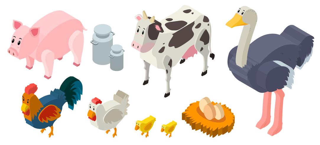 Diseño 3D para animales de granja. vector