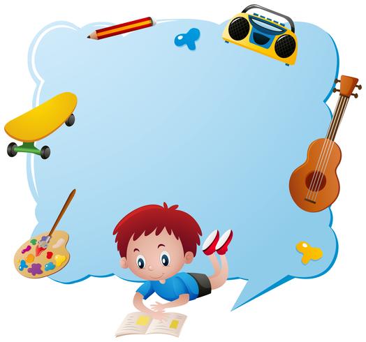 Border template with boy and school objects vector