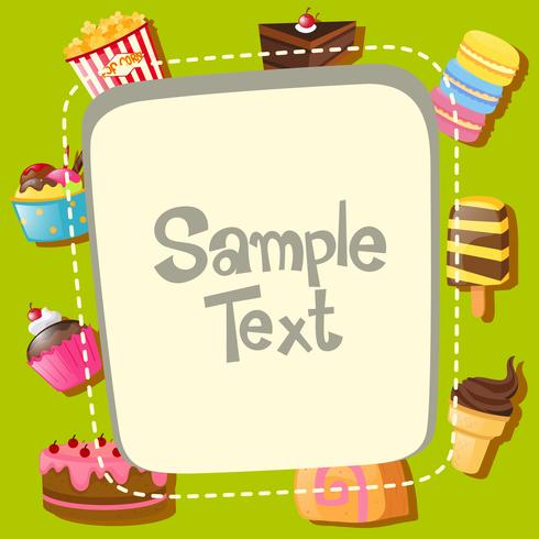 Frame template with different types of desserts vector