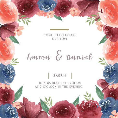 Florales de la acuarela con la frontera del marco de texto, pintado a mano de la acuarela de las flores enormes aislado en el fondo blanco. Diseño de flores decoración para tarjeta, guardar la fecha, tarjetas de invitación de boda, cartel, banner. vector