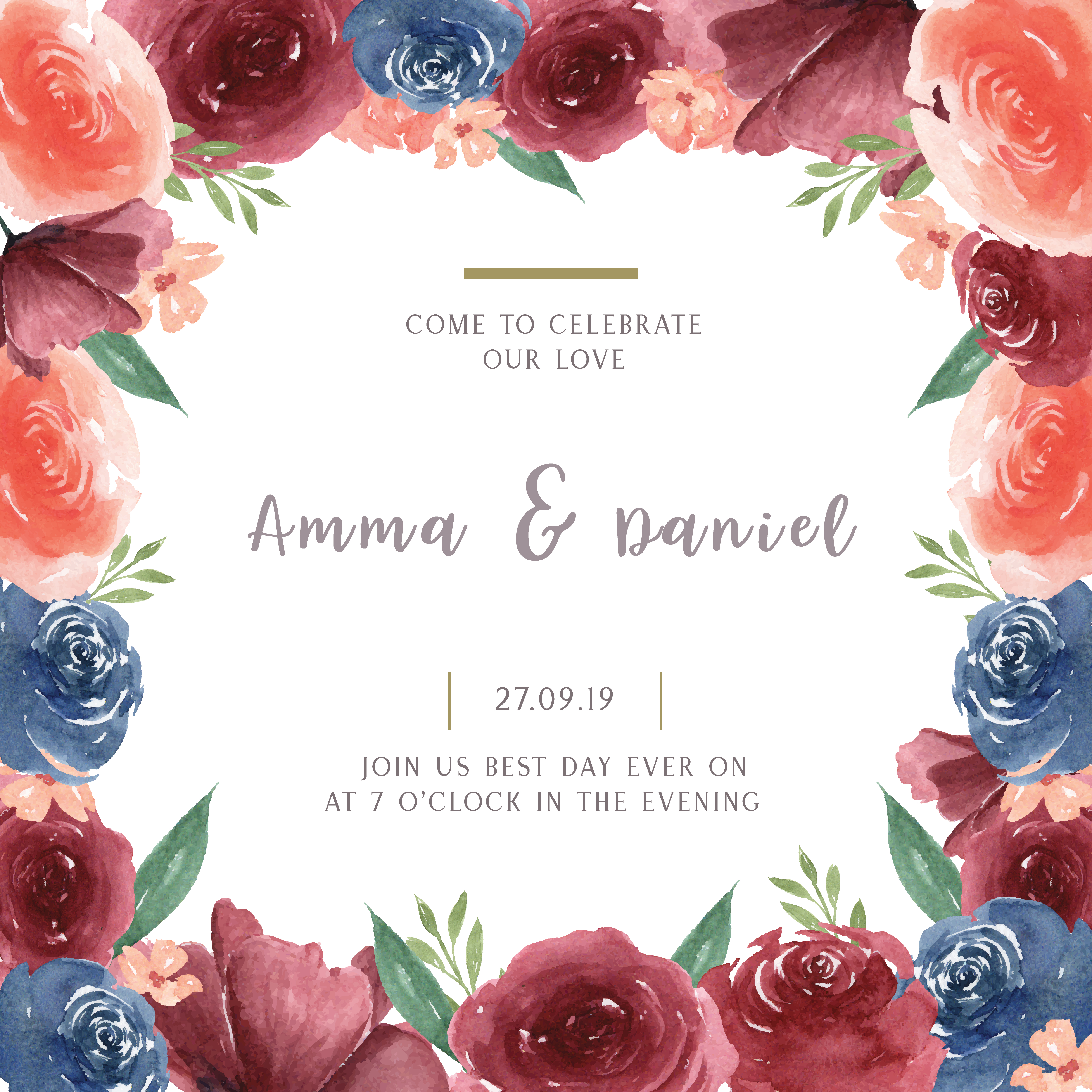 watercolor florals with text frame border lush flowers