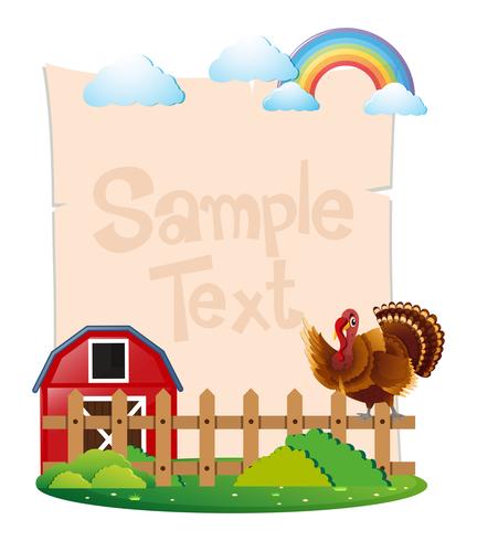 Paper template with turkey in the farm vector