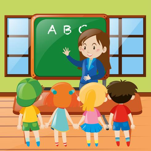 Teacher teaching in classroom vector